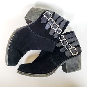 Crown Vintage Joie Black Suede Buckle Booties, 8